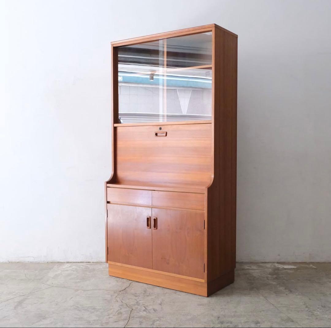 チーク ライティングビューロー/ガラスキャビネット