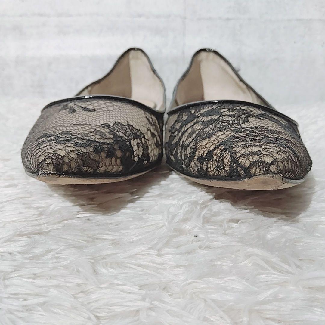 【美品 36】ジミーチュウ　フラットシューズ　パンプス　レース　ポインテッドトゥ