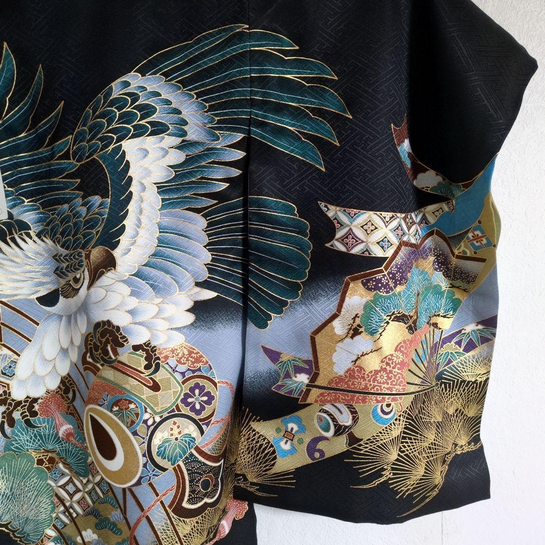 【新品】お宮参り用　掛け着　黒地に華やかな絵柄の着物　お祝い着