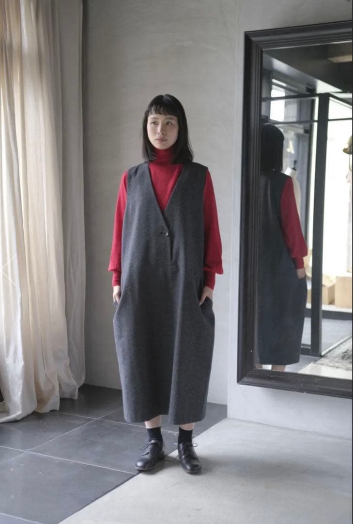 【美品】atelier naruseアトリエナルセ人気のジャンパースカートグレイ