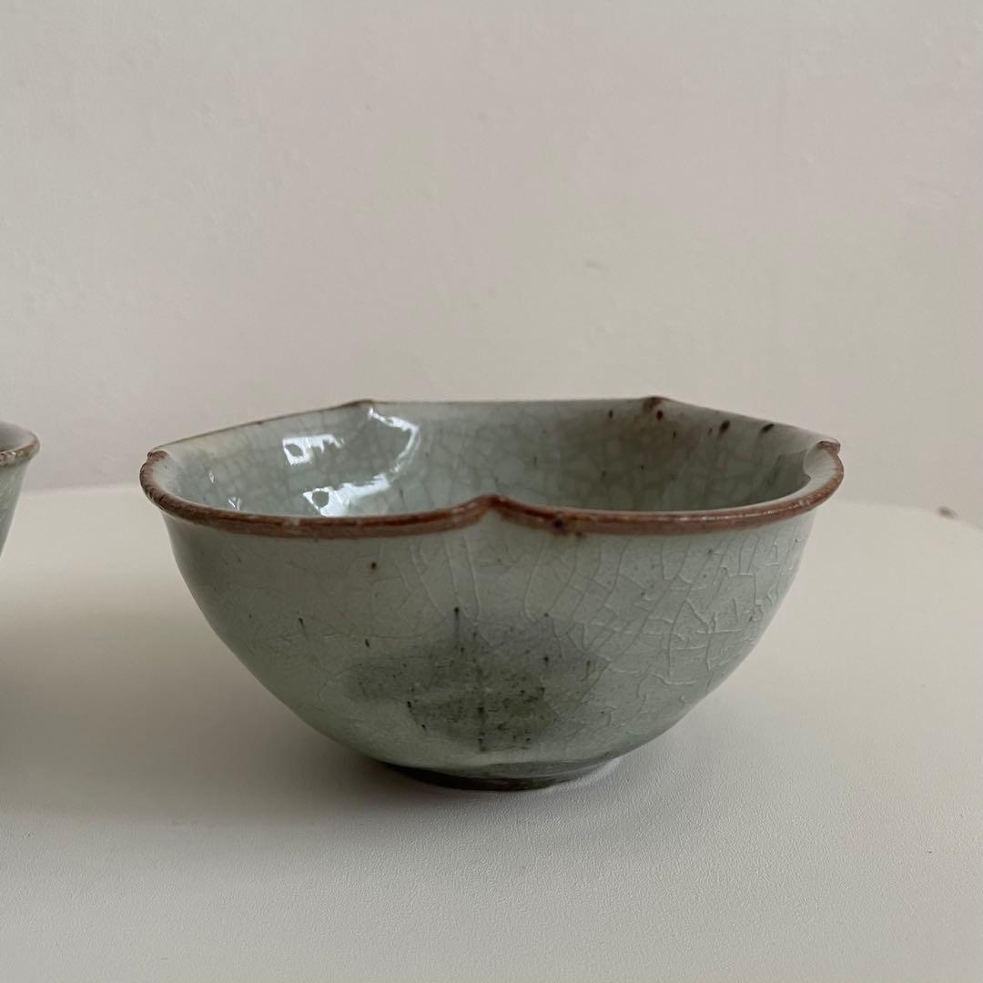 川口武亮　緑灰輪花小鉢　2個セット