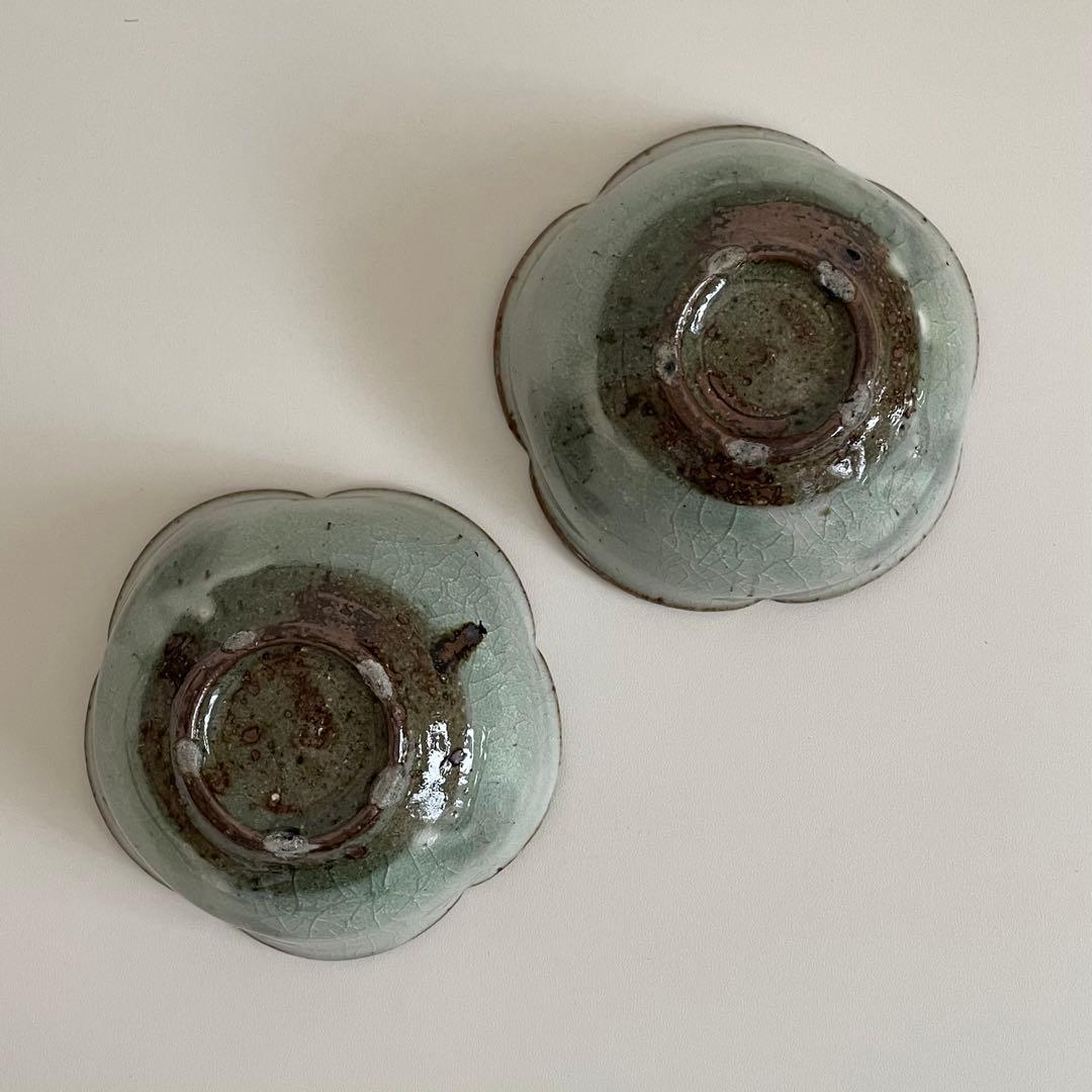 川口武亮　緑灰輪花小鉢　2個セット