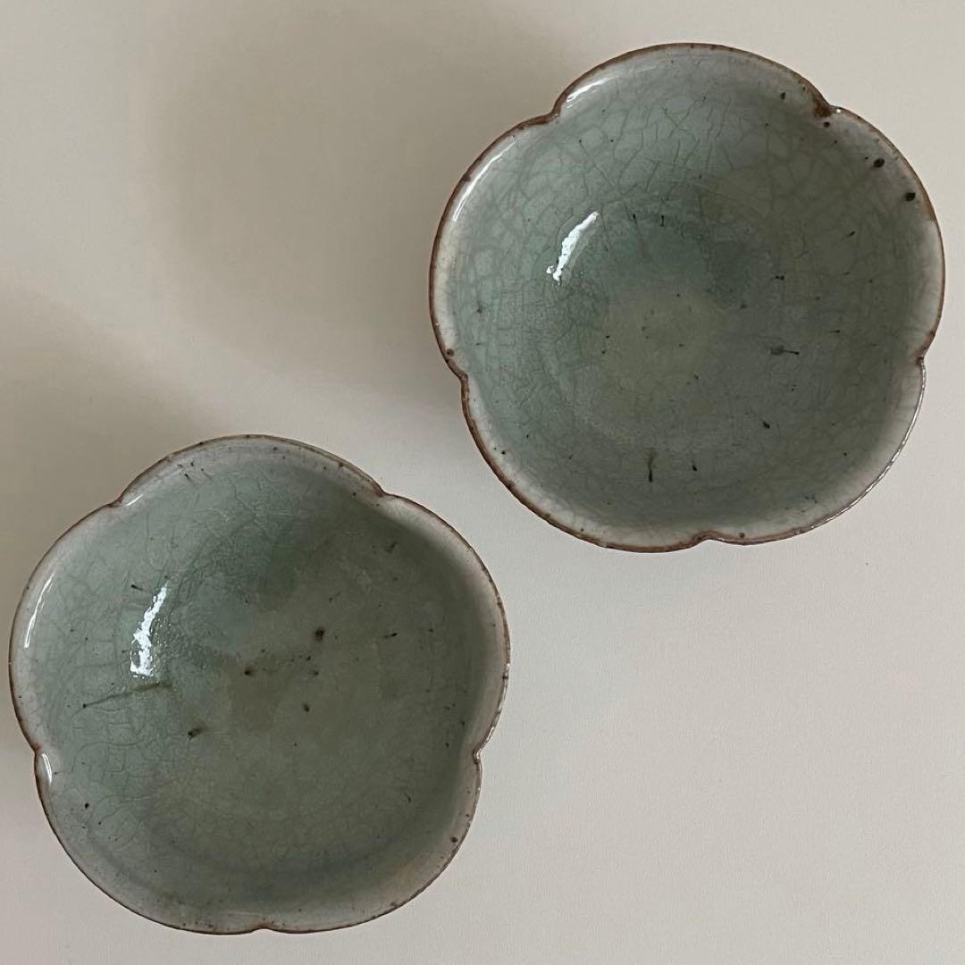 川口武亮　緑灰輪花小鉢　2個セット