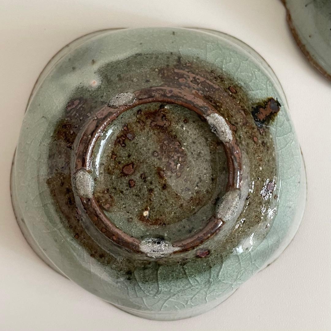 川口武亮　緑灰輪花小鉢　2個セット