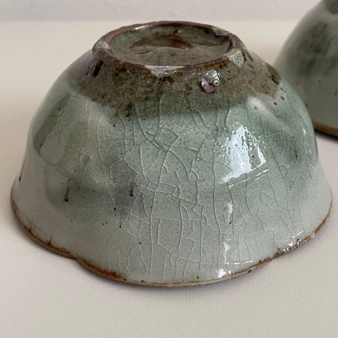 川口武亮　緑灰輪花小鉢　2個セット