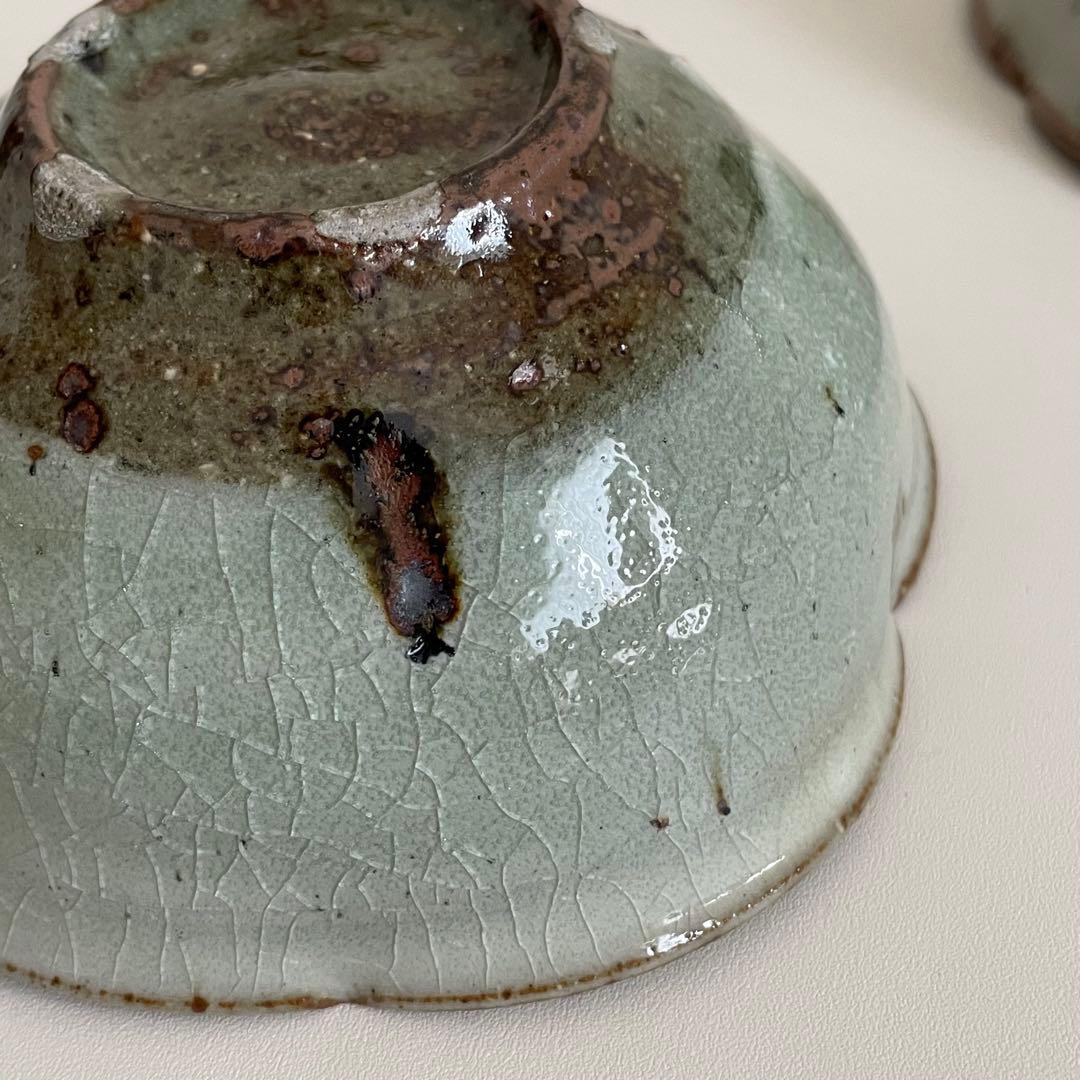 川口武亮　緑灰輪花小鉢　2個セット