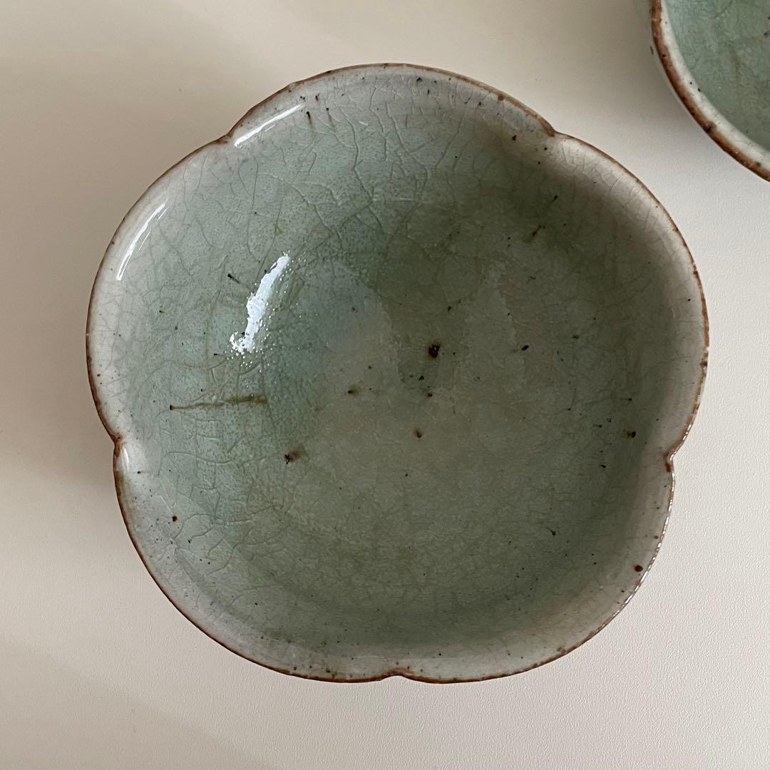 川口武亮　緑灰輪花小鉢　2個セット