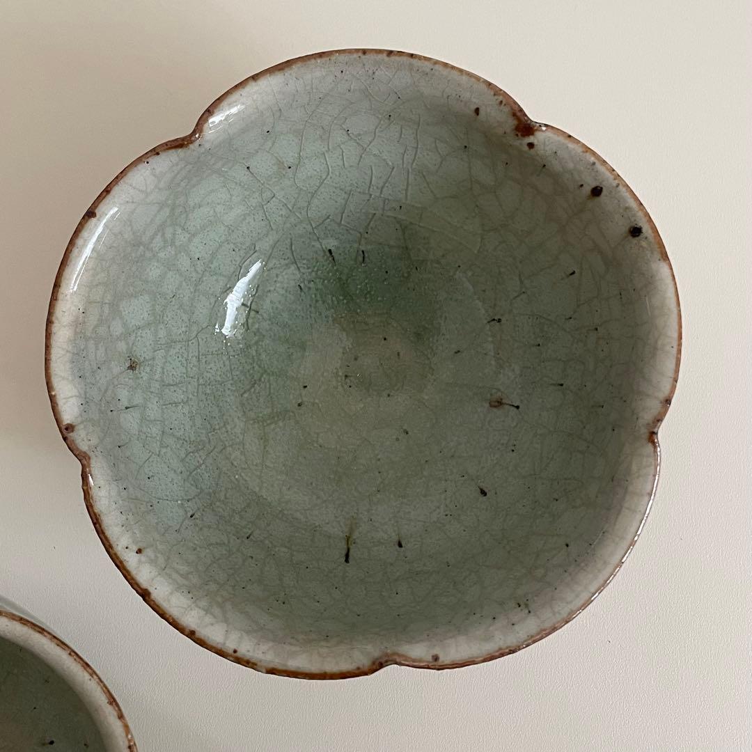 川口武亮　緑灰輪花小鉢　2個セット