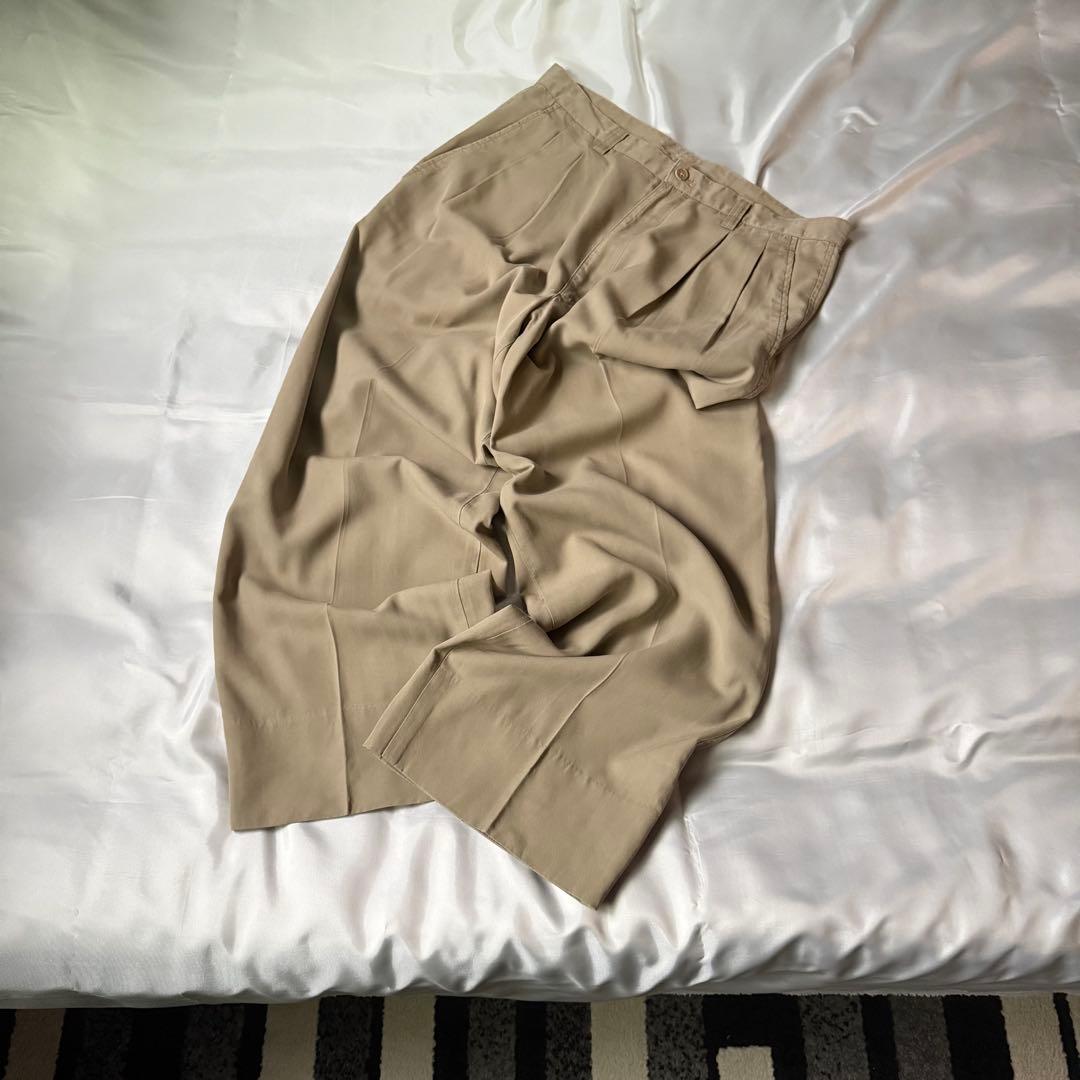 【希少タイプ】 00s old ツータック レーヨン ワイドスラックス ベージュ