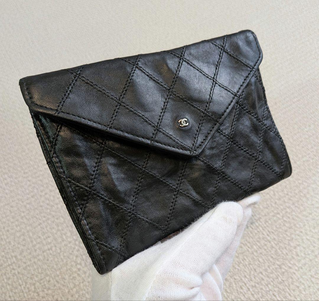 シャネル　黒　ビコローレ　ミニ財布　ケース　ラムスキン　ショルダー