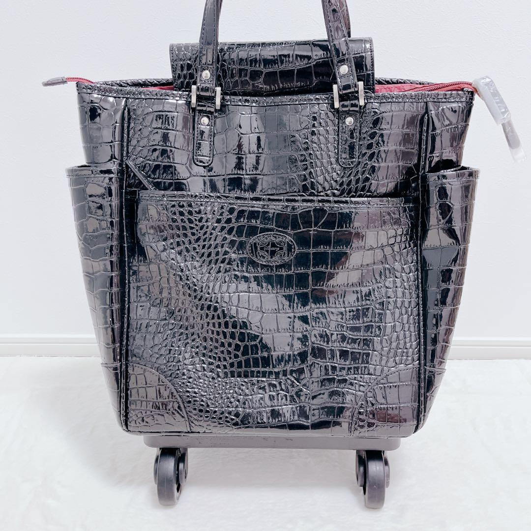 【美品】SWANY スワニー クロコ型押し ブラック キャリーケース 2way