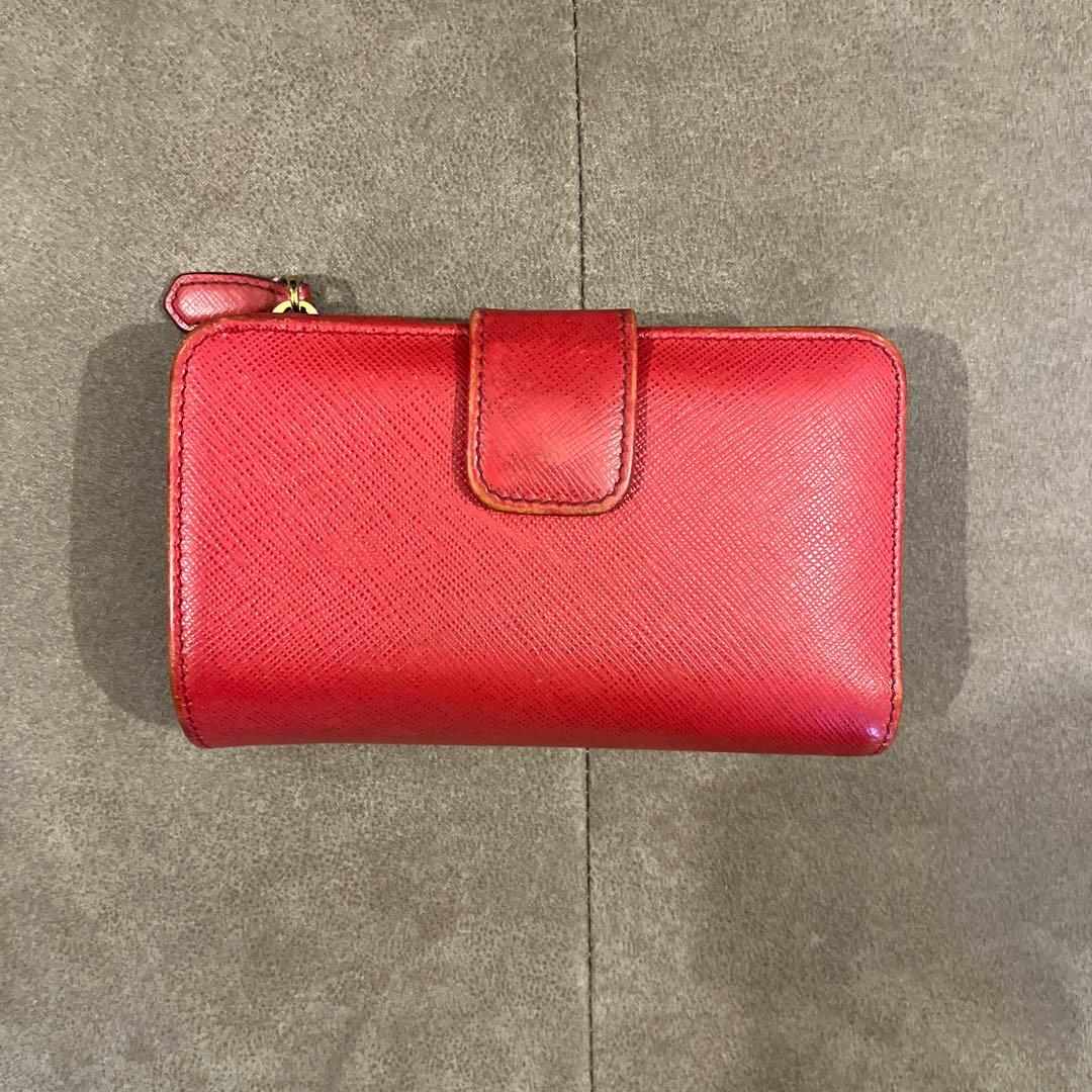 PRADA サフィアーノレザー L字ファスナー 二つ折り財布 レッド