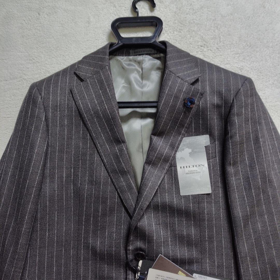 新品　現行　ヒルトン　セットアップ　スーツ　ストライプ　ワンポイント　シルク　L