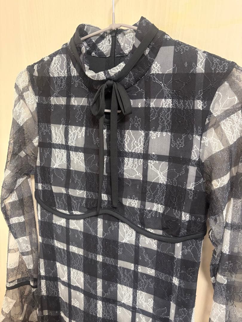 Darich パイピングチェックレースロングワンピース