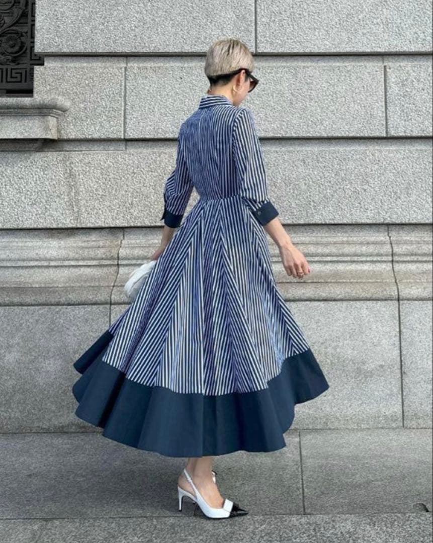 JENNEシャープ配色ワンピースMネイビー