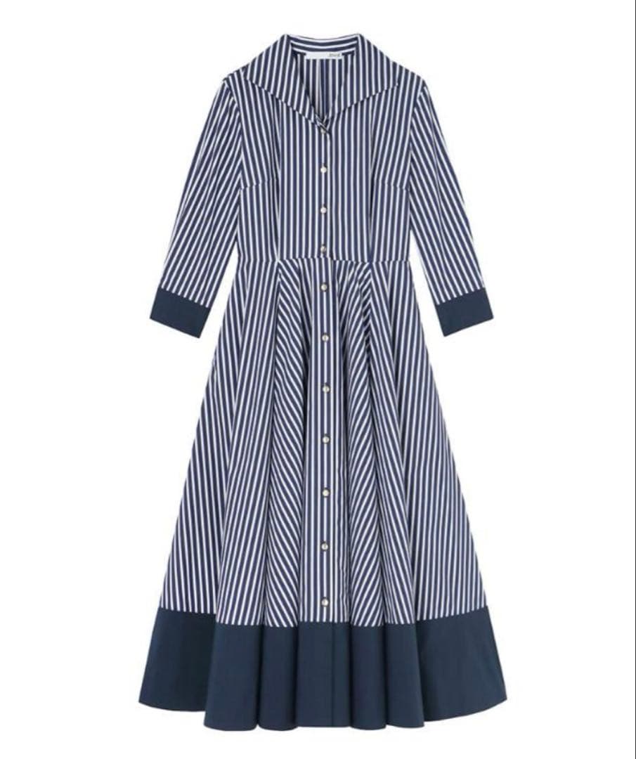 JENNEシャープ配色ワンピースMネイビー