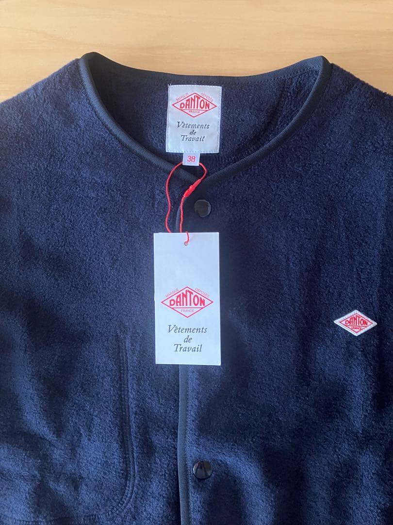 ダントン【タグ付き】フリースカラーレスジャケット 38 ネイビー