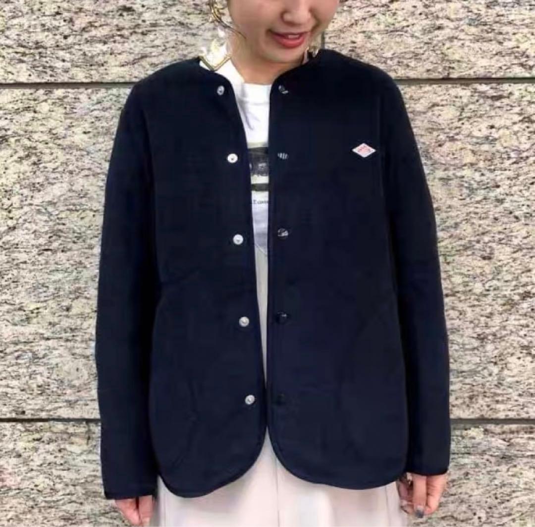 ダントン【タグ付き】フリースカラーレスジャケット 38 ネイビー