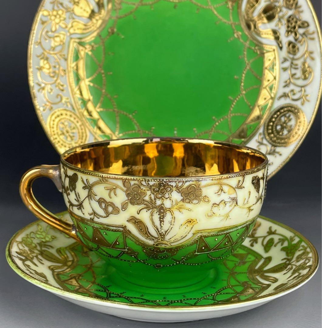 オールドニッポン ティーカップ ソーサー トリオ アールヌーボー 金盛り