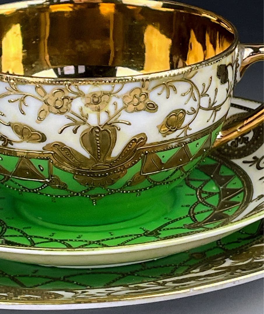 オールドニッポン ティーカップ ソーサー トリオ アールヌーボー 金盛り