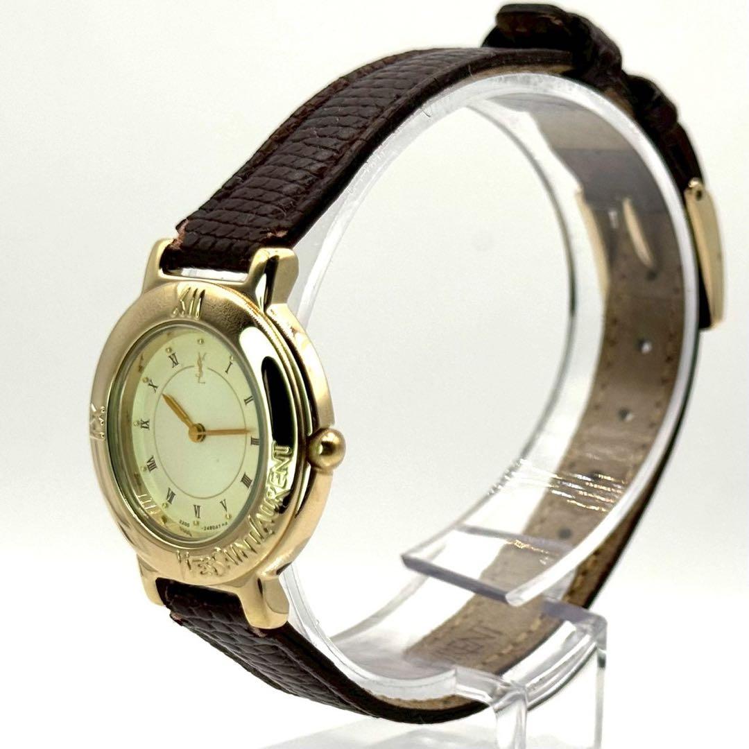 美品✨稼働 イヴサンローラン ゴールド文字盤 ローマン クォーツ 純正ベルト