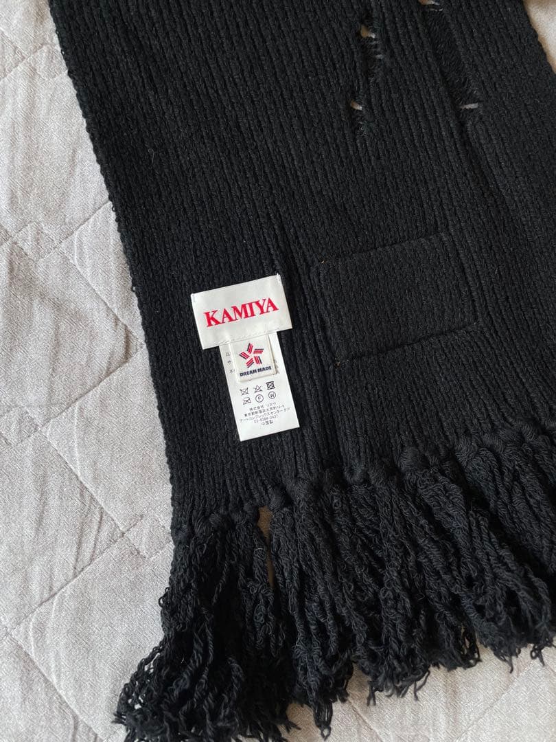 KAMIYA Distressesd Mufflar BLACK マフラー