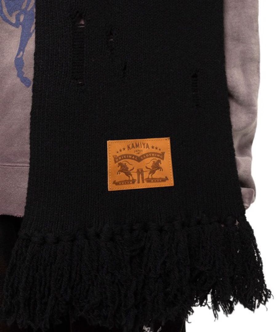 KAMIYA Distressesd Mufflar BLACK マフラー