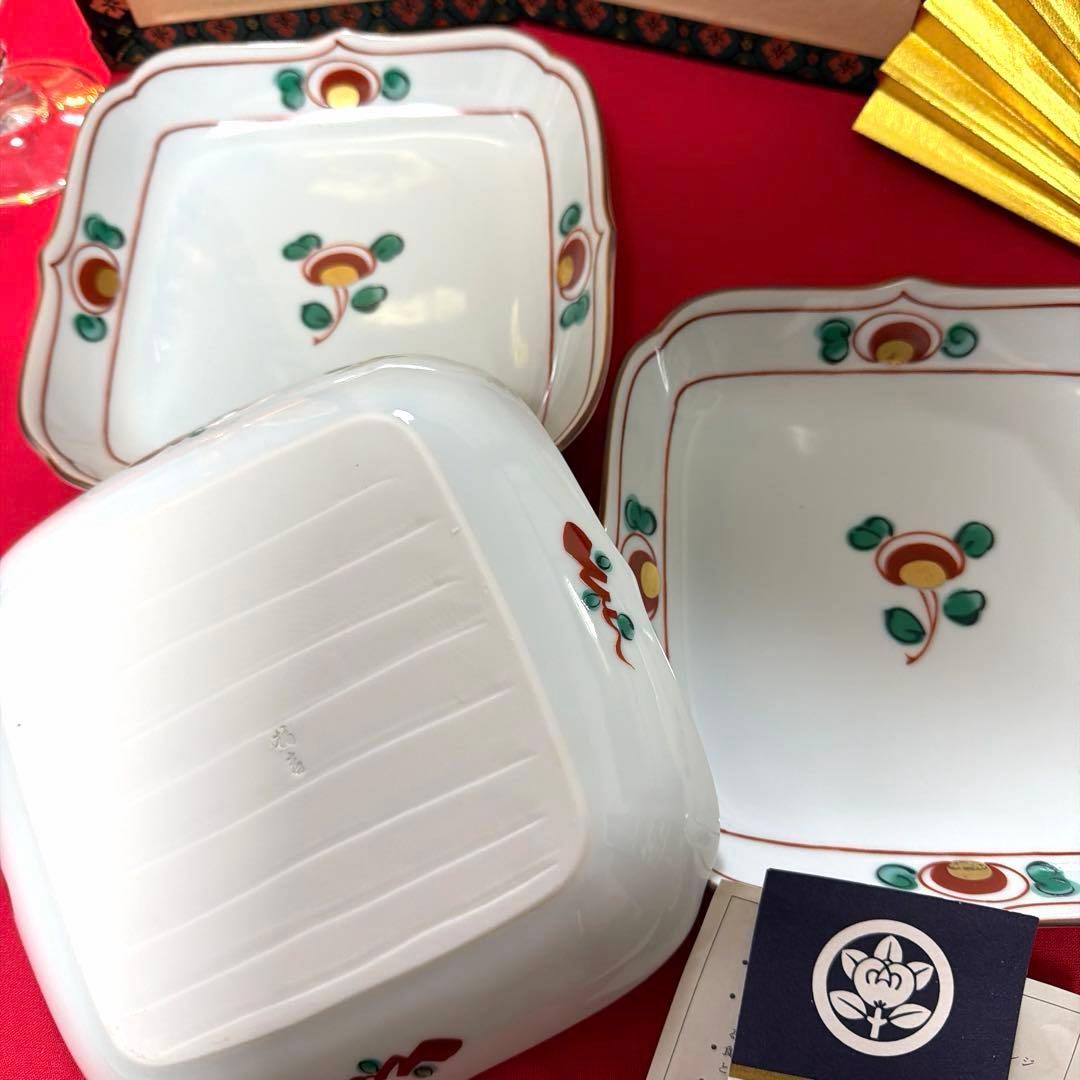 蘭子❀.*・゜ たち吉赤絵金彩角皿　庫山窯羽子板皿　No.4-24