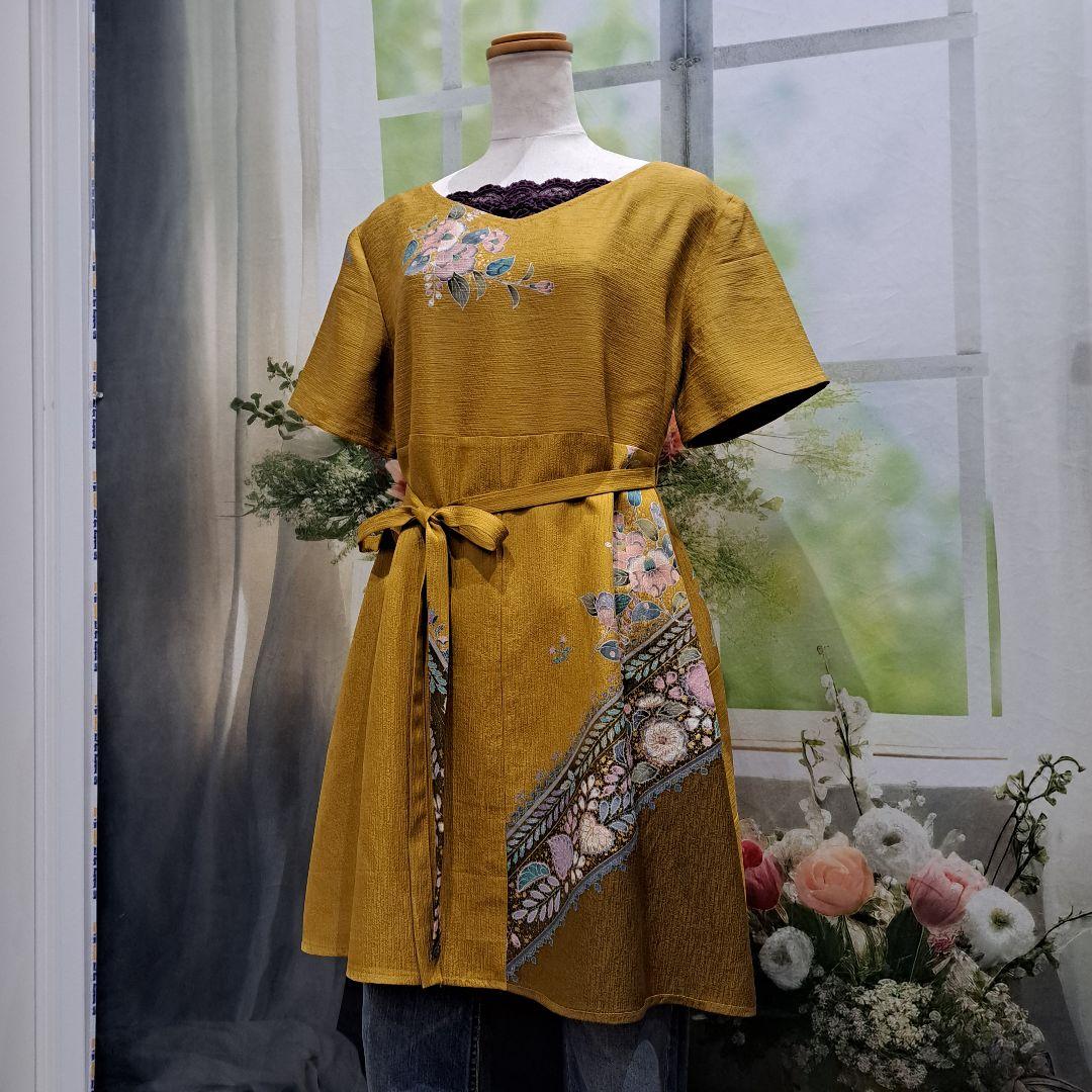 着物　リメイク　ワンピース　チュニック　辻ヶ花　正絹　ハンドメイド