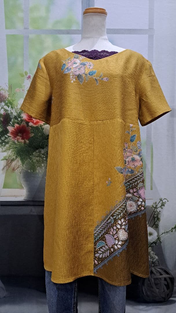 着物　リメイク　ワンピース　チュニック　辻ヶ花　正絹　ハンドメイド