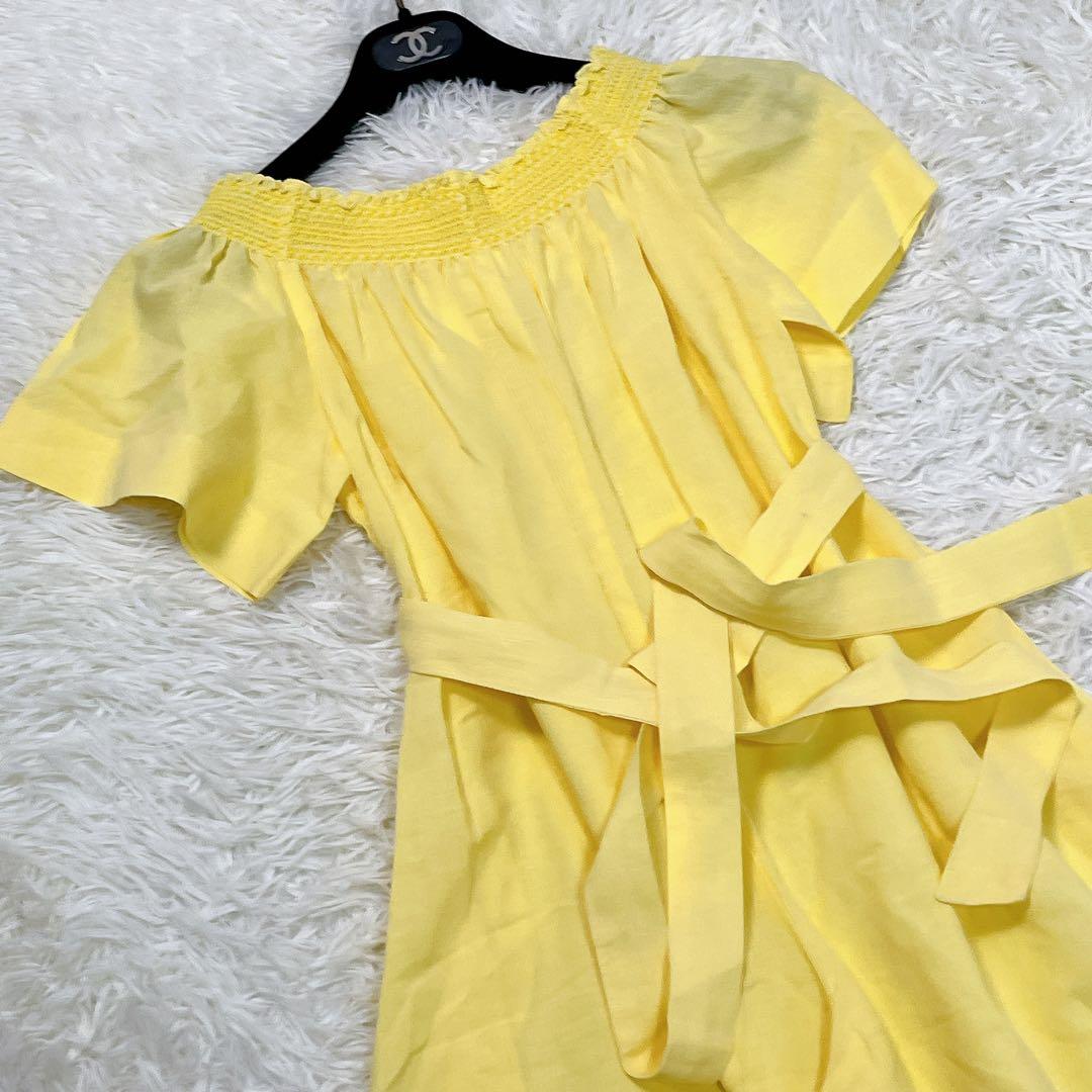 美品　マイラン　コンビネゾン　オールインワン　リネン　黄色