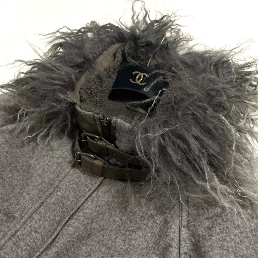 希少● ブルネロクチネリ ロングコート ファー ムートン 切替 ウール グレー