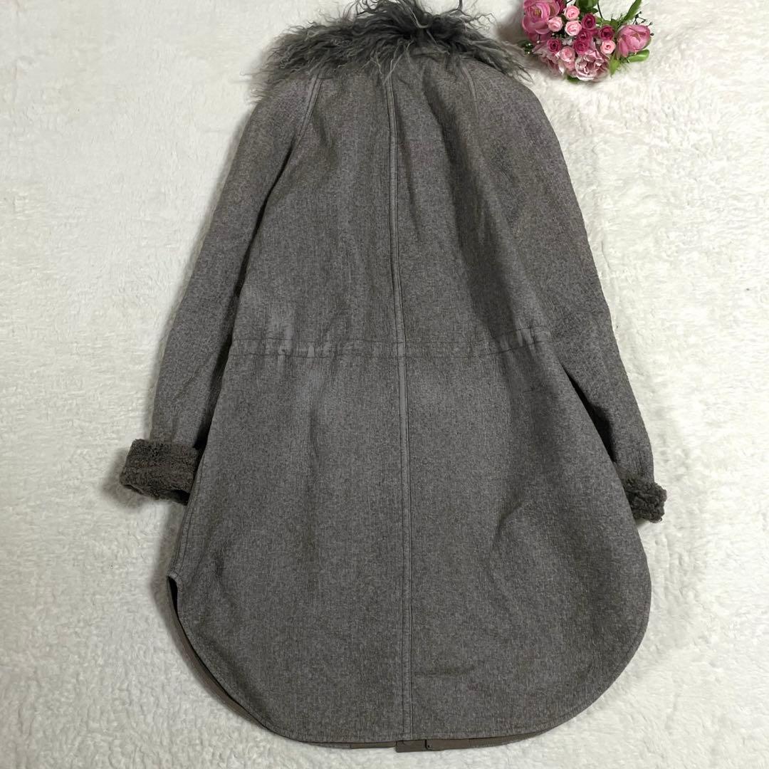 希少● ブルネロクチネリ ロングコート ファー ムートン 切替 ウール グレー
