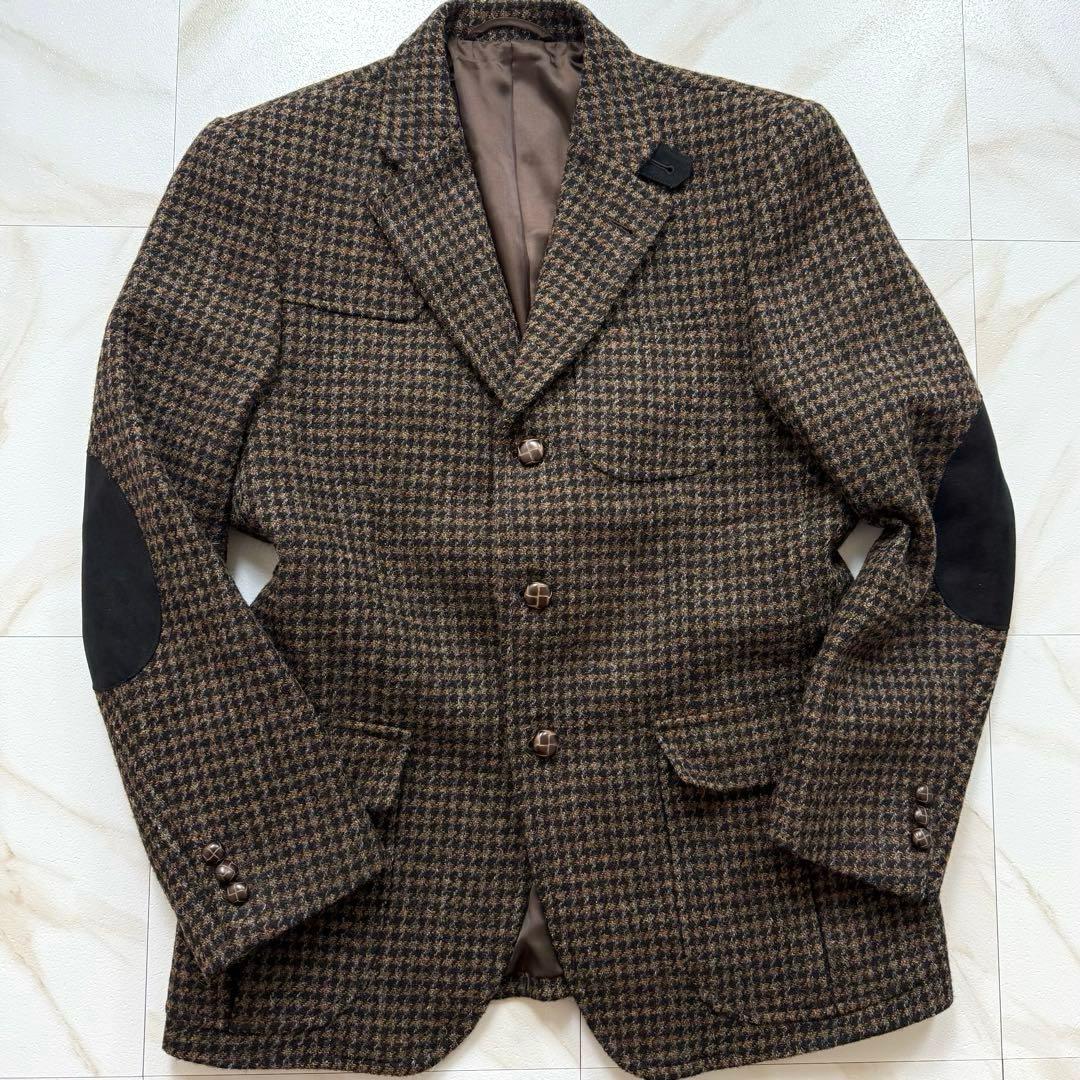 ハリスツイード テーラードジャケット エルボーパッチ 胡桃ボタン L