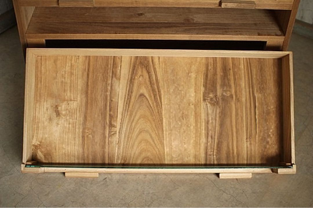 古い前面ガラスの引き出し4段　カトラリー収納　食器棚　シャツケース　古家具