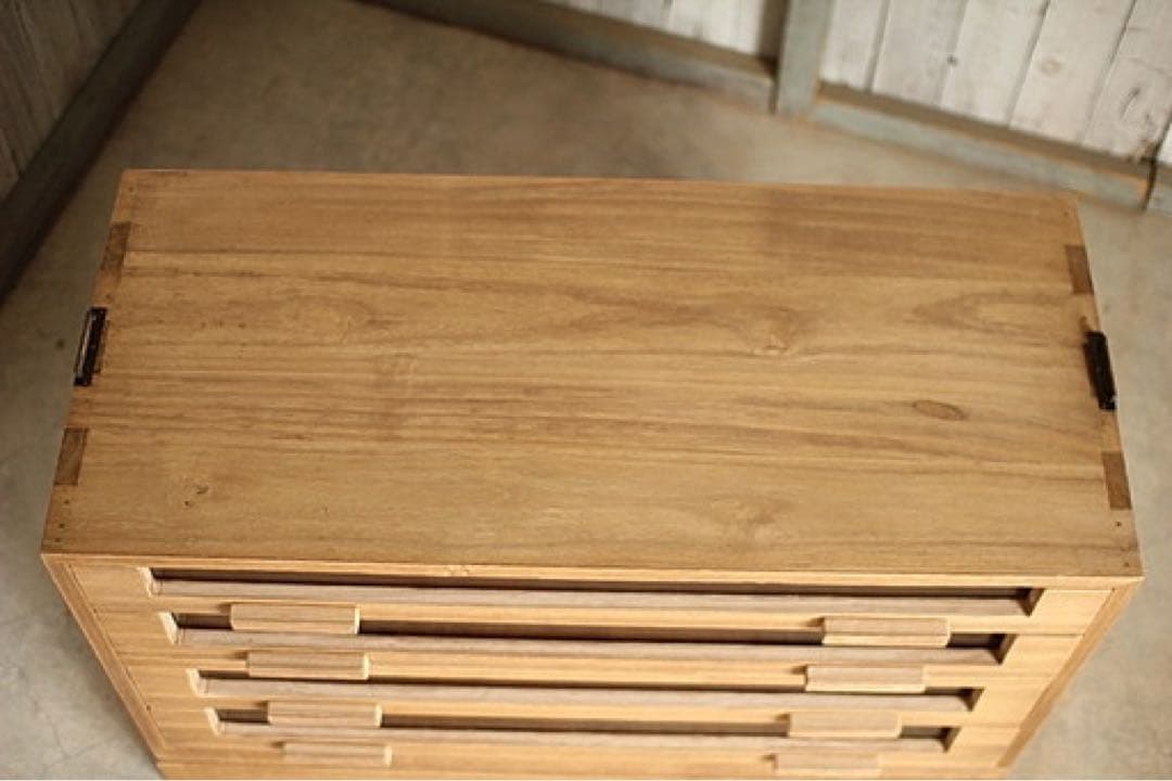 古い前面ガラスの引き出し4段　カトラリー収納　食器棚　シャツケース　古家具