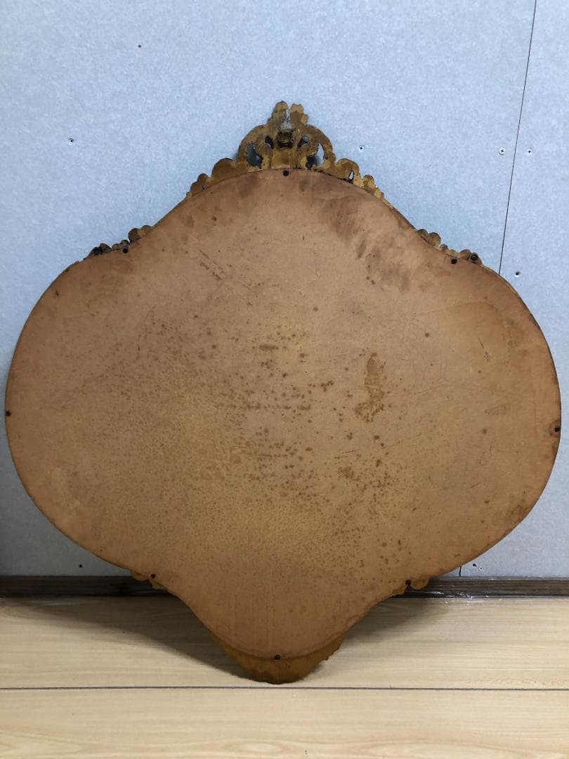 イタリア製 ロココ調 オーバル形 アンティーク加工 玄関鏡　250412-4