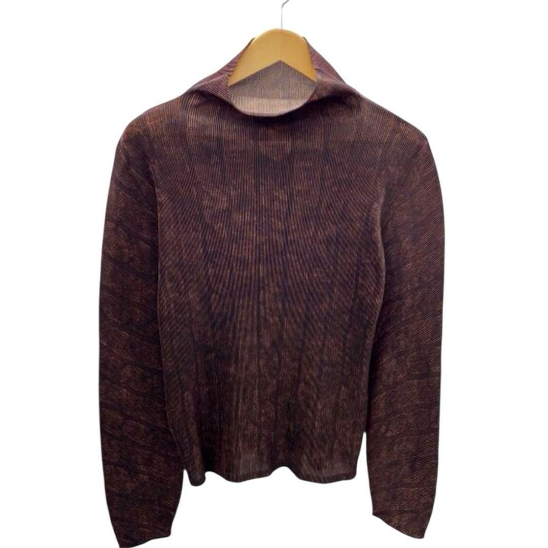 【美品】 プリーツプリーツ 長袖 ハイネック トップス ゆったり ストライプ