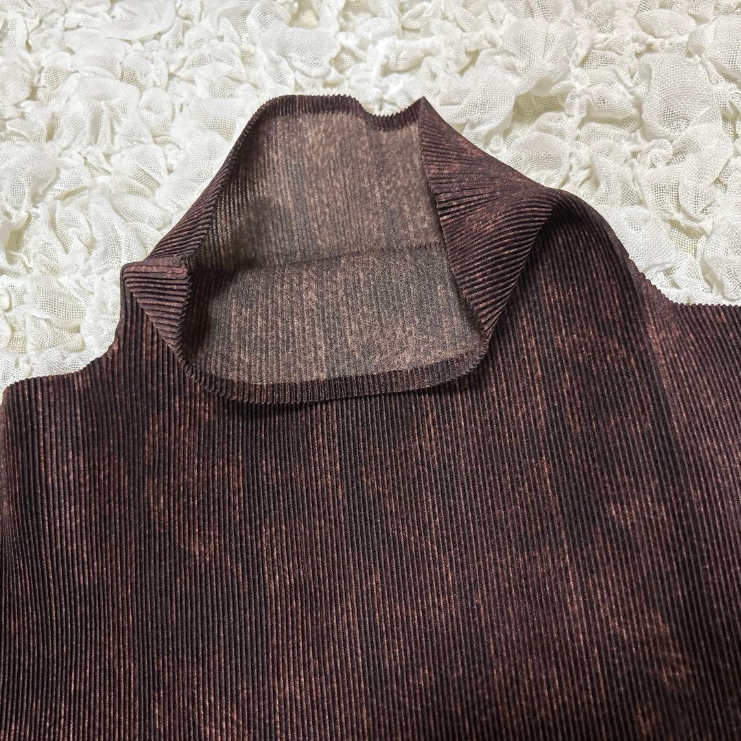 【美品】 プリーツプリーツ 長袖 ハイネック トップス ゆったり ストライプ