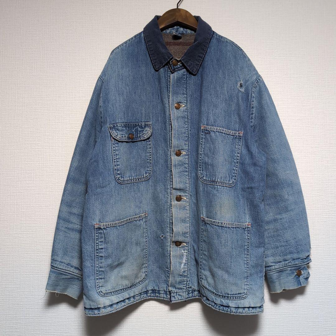 ヴィンテージ デニムカバーオール コーデュロイ襟付き サイズ44