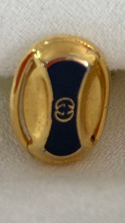 グッチ ヴィンテージ オーバルGGロゴカフス金 ゴールド×ネイビーボタン