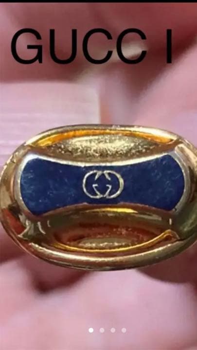 グッチ ヴィンテージ オーバルGGロゴカフス金 ゴールド×ネイビーボタン