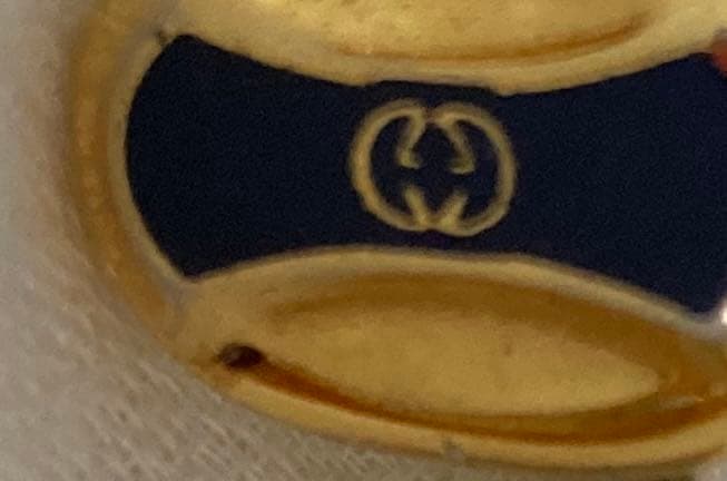 グッチ ヴィンテージ オーバルGGロゴカフス金 ゴールド×ネイビーボタン