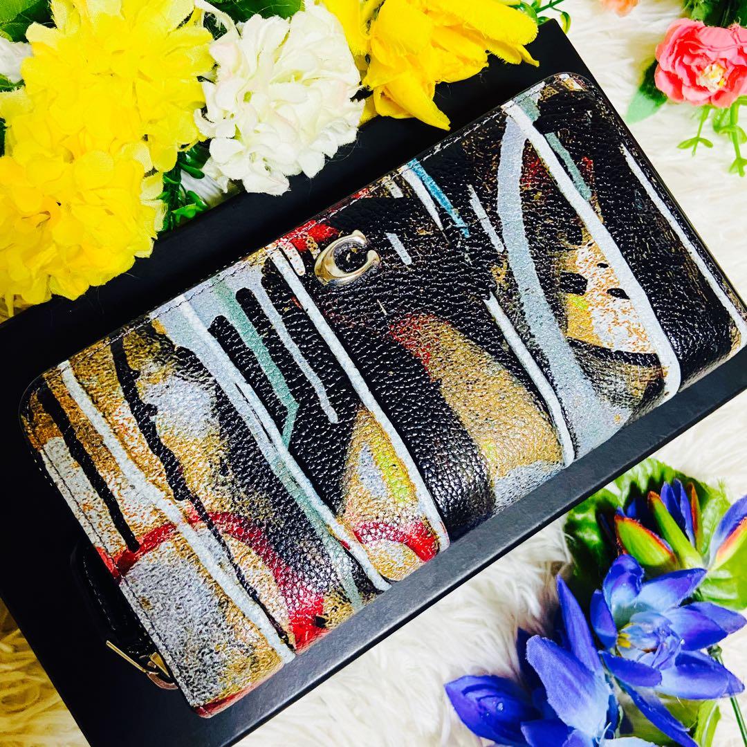 本革✨COACH✨コーチ✨MINT + SERF✨財布✨ラウンドファスナー✨総柄