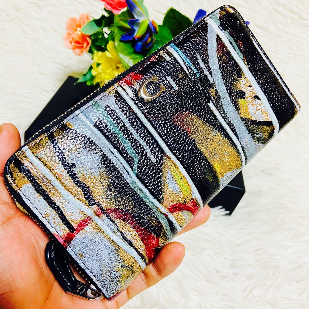 本革✨COACH✨コーチ✨MINT + SERF✨財布✨ラウンドファスナー✨総柄