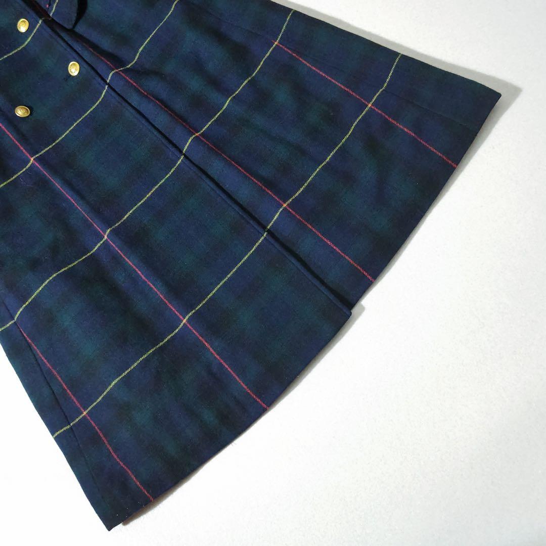 ラルフローレン　チェスターコート　金ボタン　チェック柄　深緑　裏地キルティング