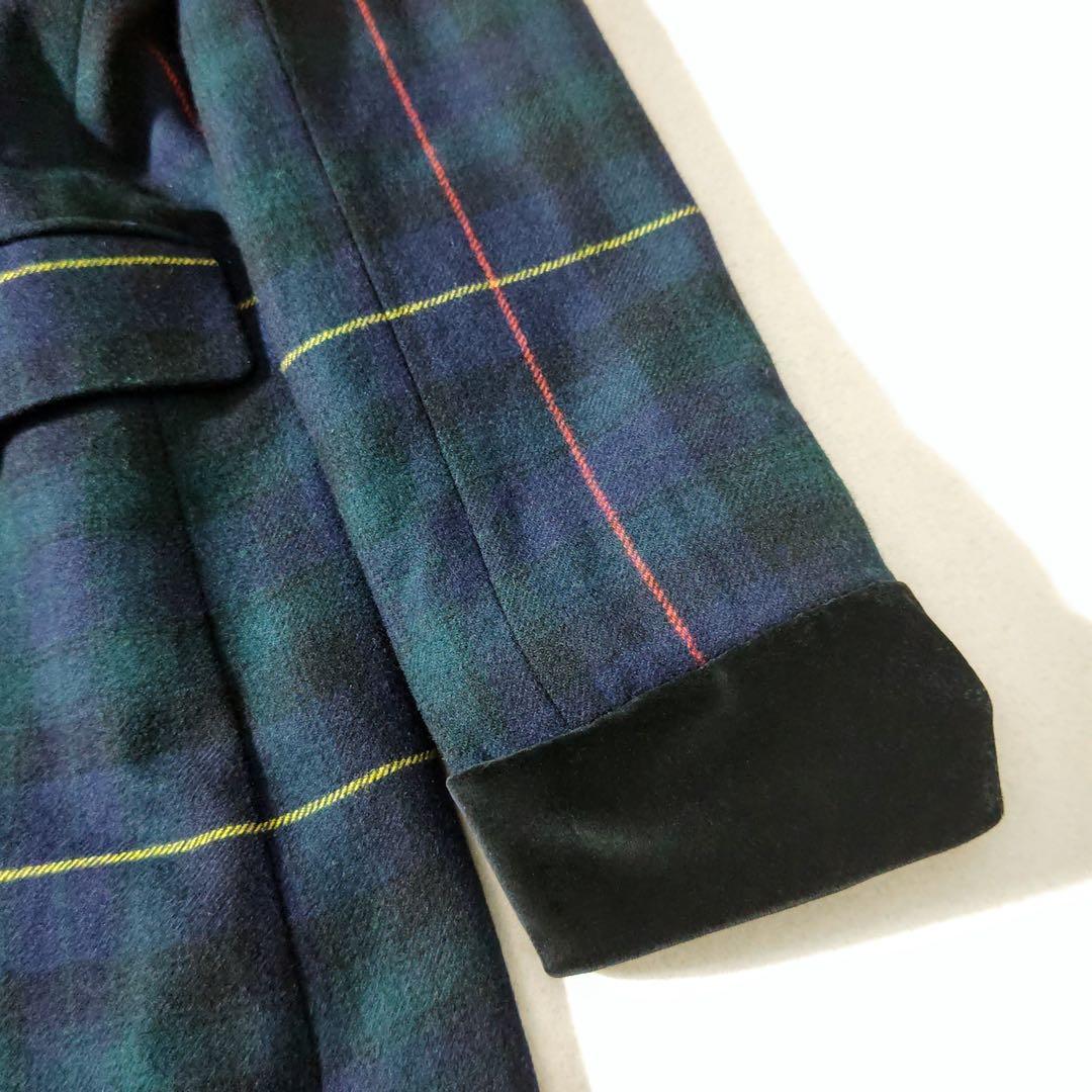 ラルフローレン　チェスターコート　金ボタン　チェック柄　深緑　裏地キルティング