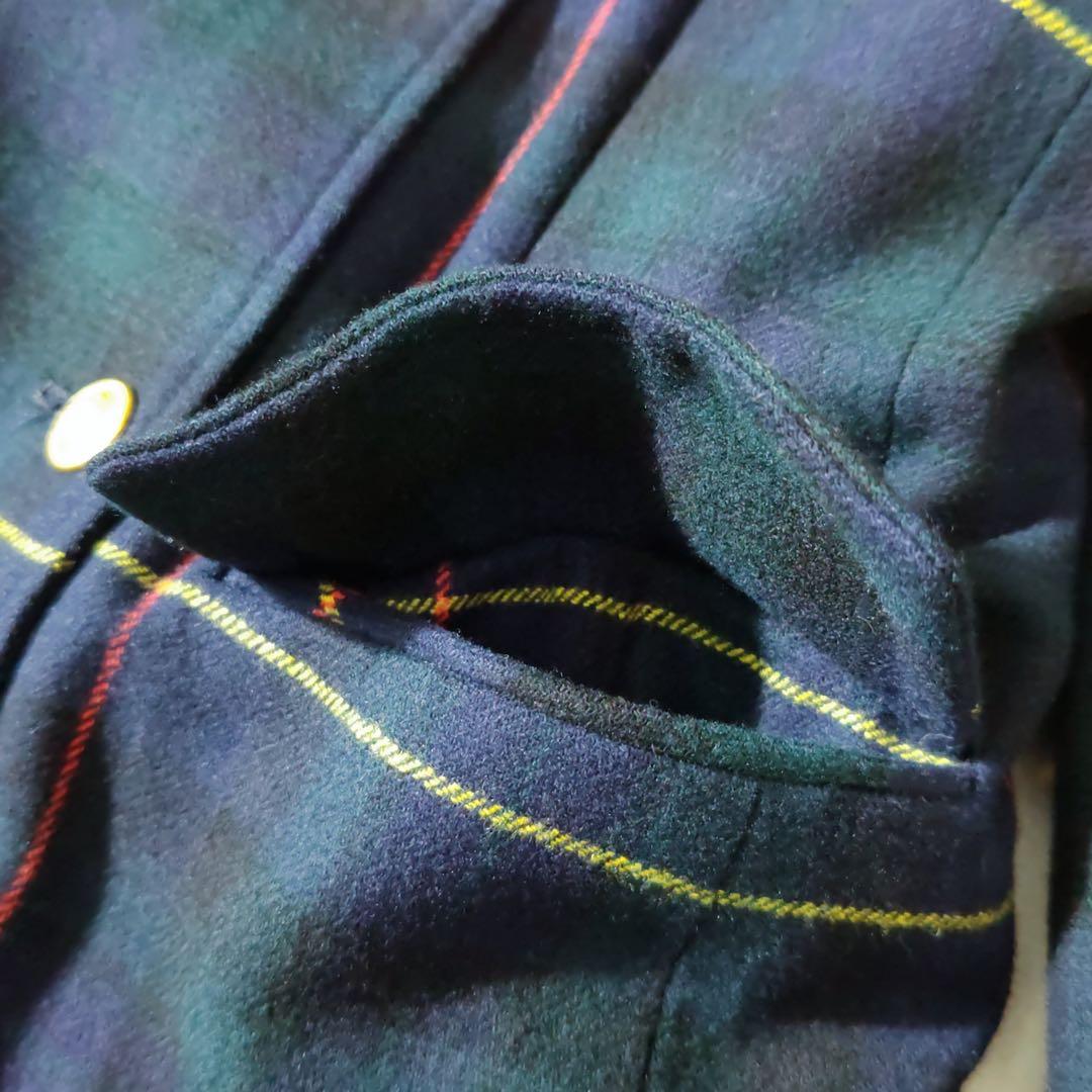 ラルフローレン　チェスターコート　金ボタン　チェック柄　深緑　裏地キルティング