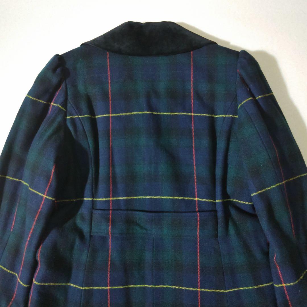 ラルフローレン　チェスターコート　金ボタン　チェック柄　深緑　裏地キルティング