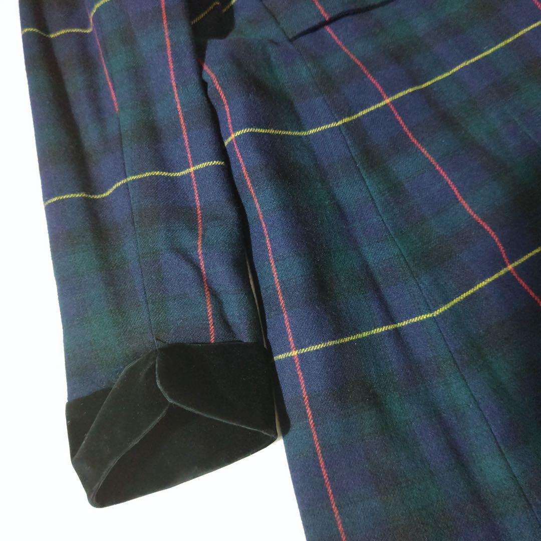 ラルフローレン　チェスターコート　金ボタン　チェック柄　深緑　裏地キルティング